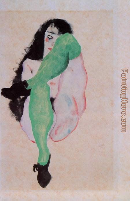 Girl with Green Stockings painting - Egon Schiele Girl with Green Stockings art painting